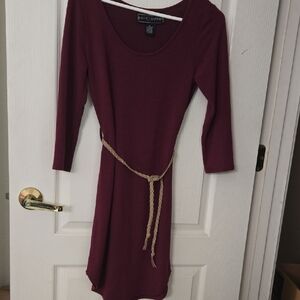 Polly & Esther Burgundy Long Sleeve Dress with Rope Belt